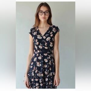 J Crew J4405 NWT Size 00 Soft Feminine Flirty Navy Floral Faux Wrap Mini Dress